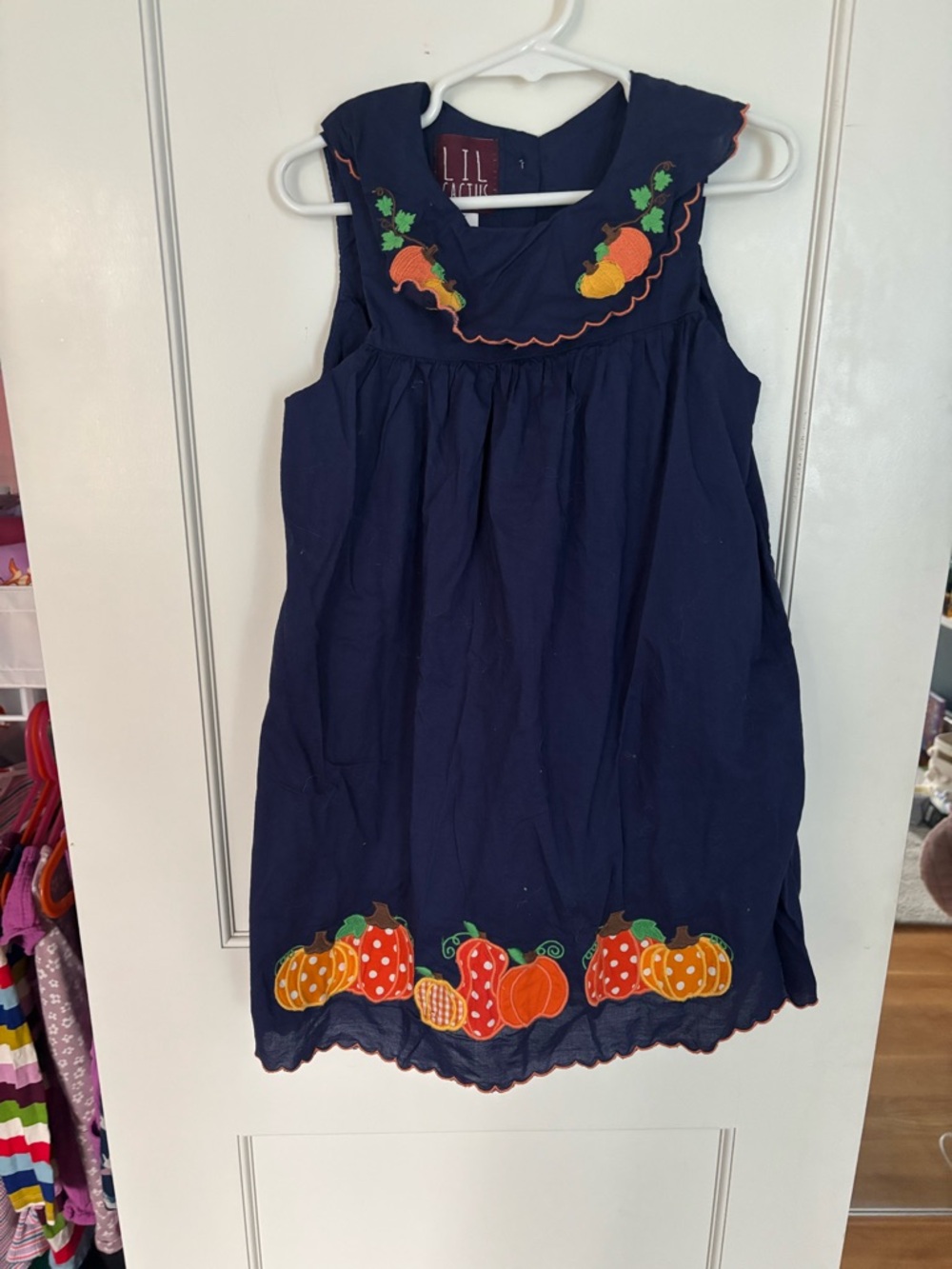 LIL Pumpkin Embroidered Navy Girls' Casual Dress